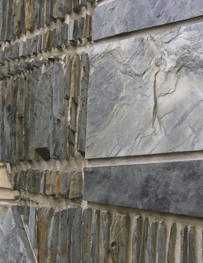 Detail, mural, stone and slate, 1960, courtyard area, Faculté de Droit